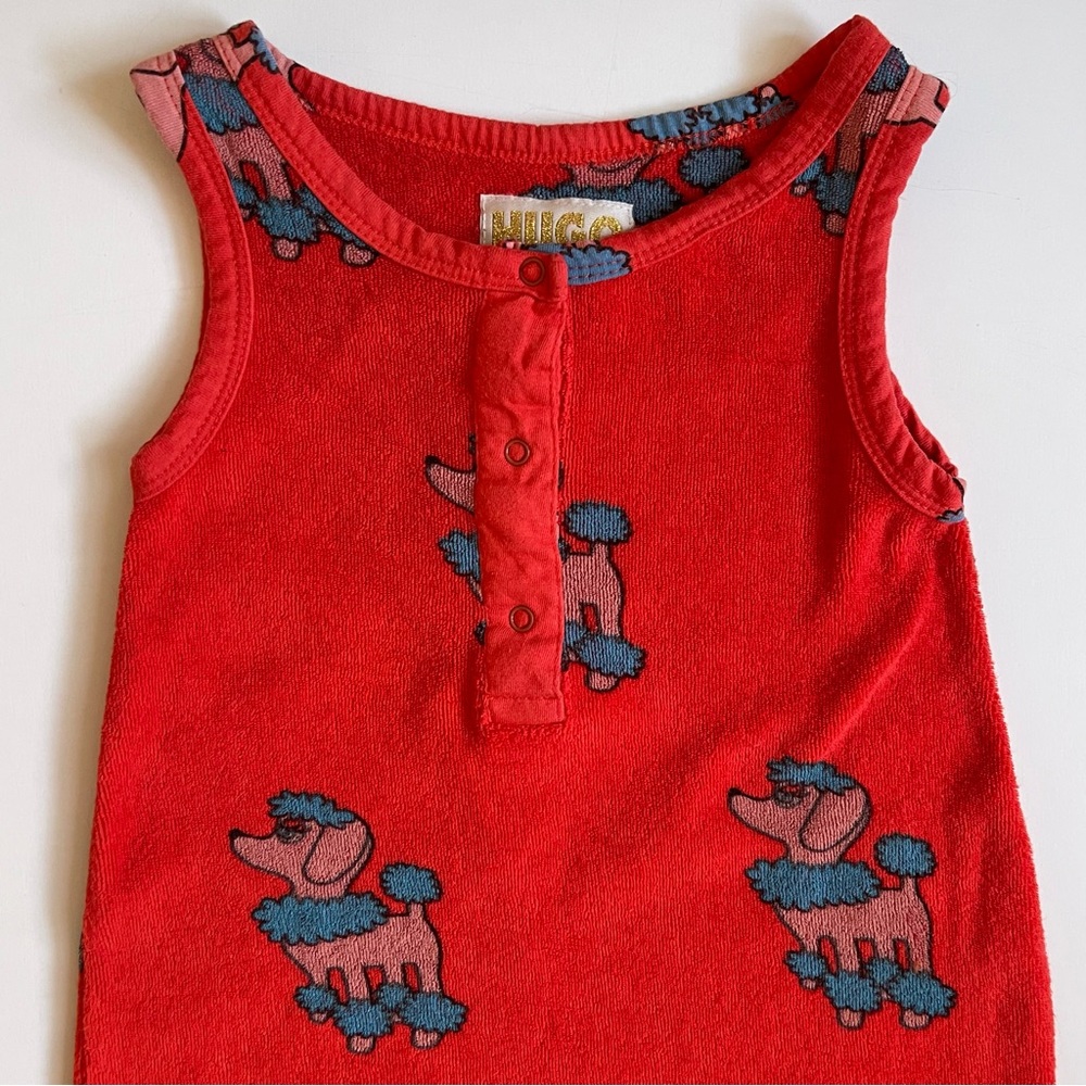 Hugo Loves Tiki Unisex Baby Red Terry Long Leg Romper - Poodle Print - 3-6M - Picture 3 of 14
